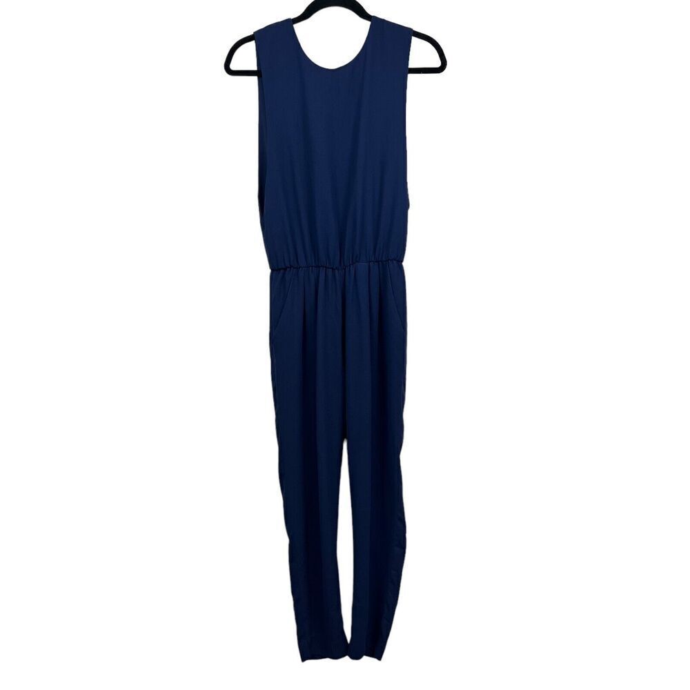 Blaque Label Jumpsuit Pleated Vented Open Back Slash Pockets Blue Women Sz S*